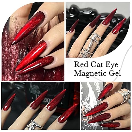 Miniatura 3 de Esmalte de uñas de gel Cat Eye (rojo vino/rojo burdeos), 0.34 onzas líquidas (paquete de 1) A01 - Rojo oscuro y rojo oscuro,A02-Rojo oscuro y verde