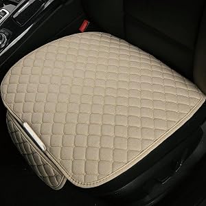 Car Seat Cover Cushion Pad, Front Bottom Seat Protector with Storage Pocket, Anti-Slip & Breathable, Automotive Interior Accessories, Universal Seat Cover for Car, Truck, SUV (Beige)