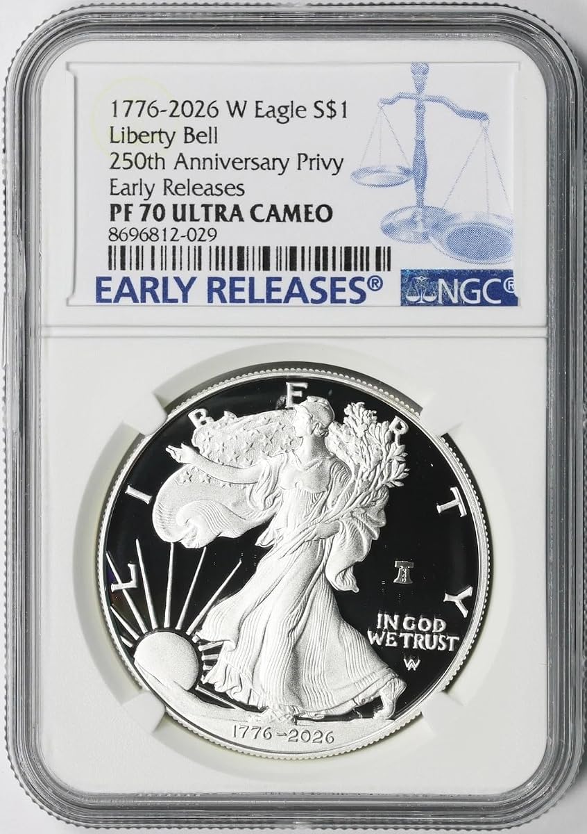 2026 W American Silver Eagle S$1, Liberty Bell 250th Anniversary Privy, NGC PF 70 Ultra Cameo, lanzamientos anticipados