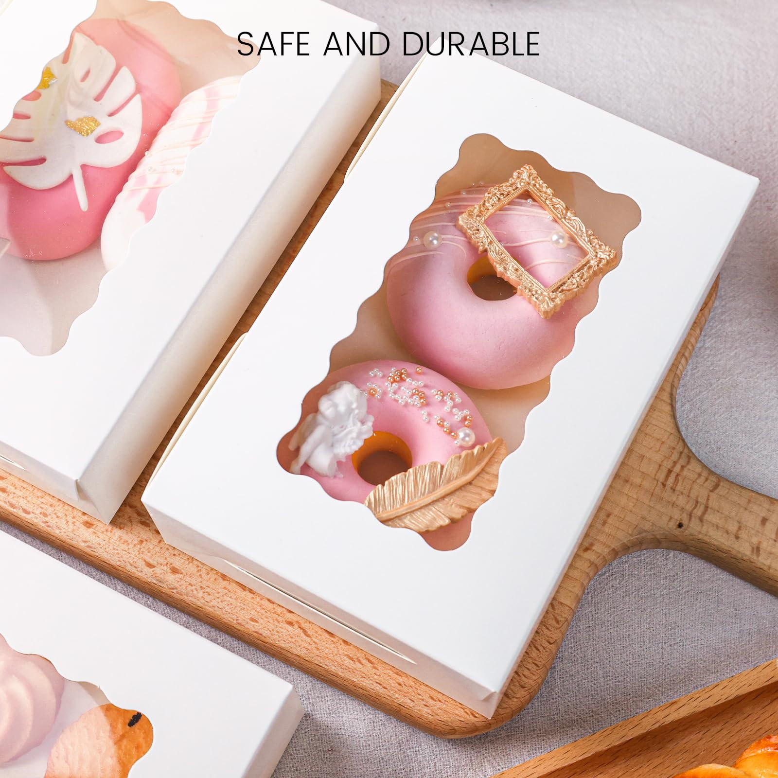 VGOODALL 20PCS Cookie Boxes, 7x4.3x1.5 Inches White Bakery Boxes with Window Cupcake Containers for Gift Giving, Treat, Dessert, Strawberries,Muffins