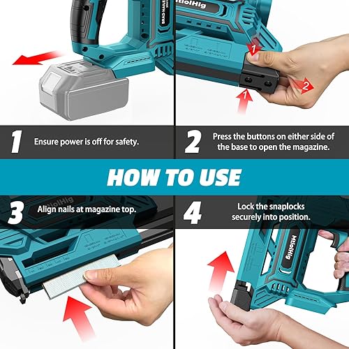 Miniatura 5 de Clavadora inalámbrica compatible con batería Makita de 18 V, 5/8 a 1-1/4 pulgadas, calibre 18, pistola de clavos 2 en 1 con 2000 clavos