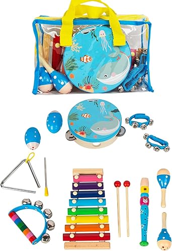 Miniatura 4 de Juego de instrumentos musicales de madera para niños pequeños de 1 a 3 años, instrumentos de percusión de madera natural, juego de regalo de