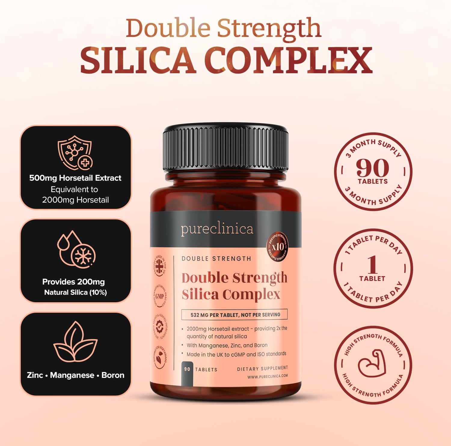 Double Strength Silica Complex – 3 Month Supply! (2000mg Horsetail Extract x 90 Tablets) - Image 3