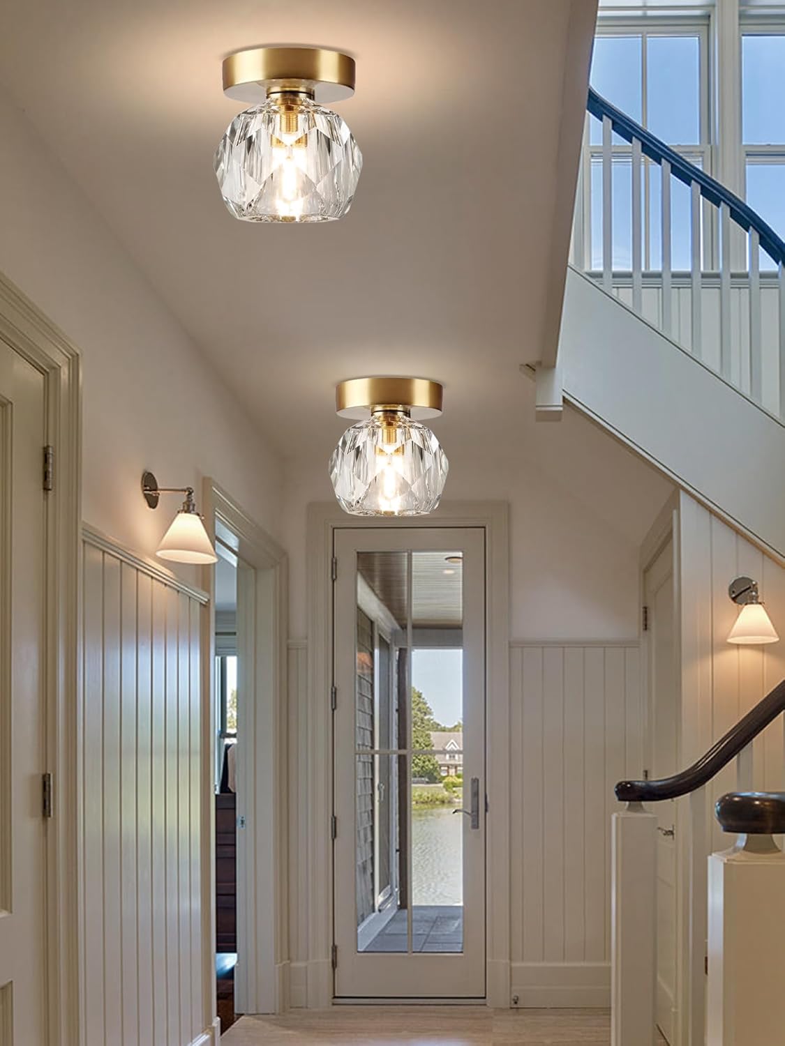 Semi Flush Mount Gold Crystal Ceiling Light,2700K Warm White G9 Bulb