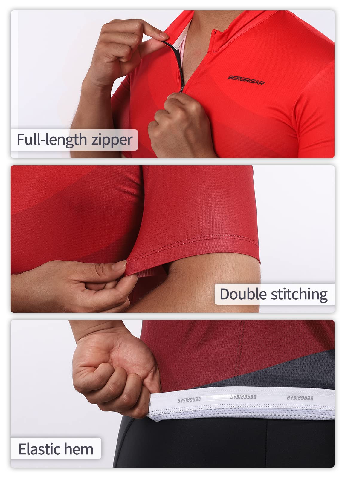 BERGRISAR Maillot de cyclisme pour homme à manches courtes avec poches réfléchissantes