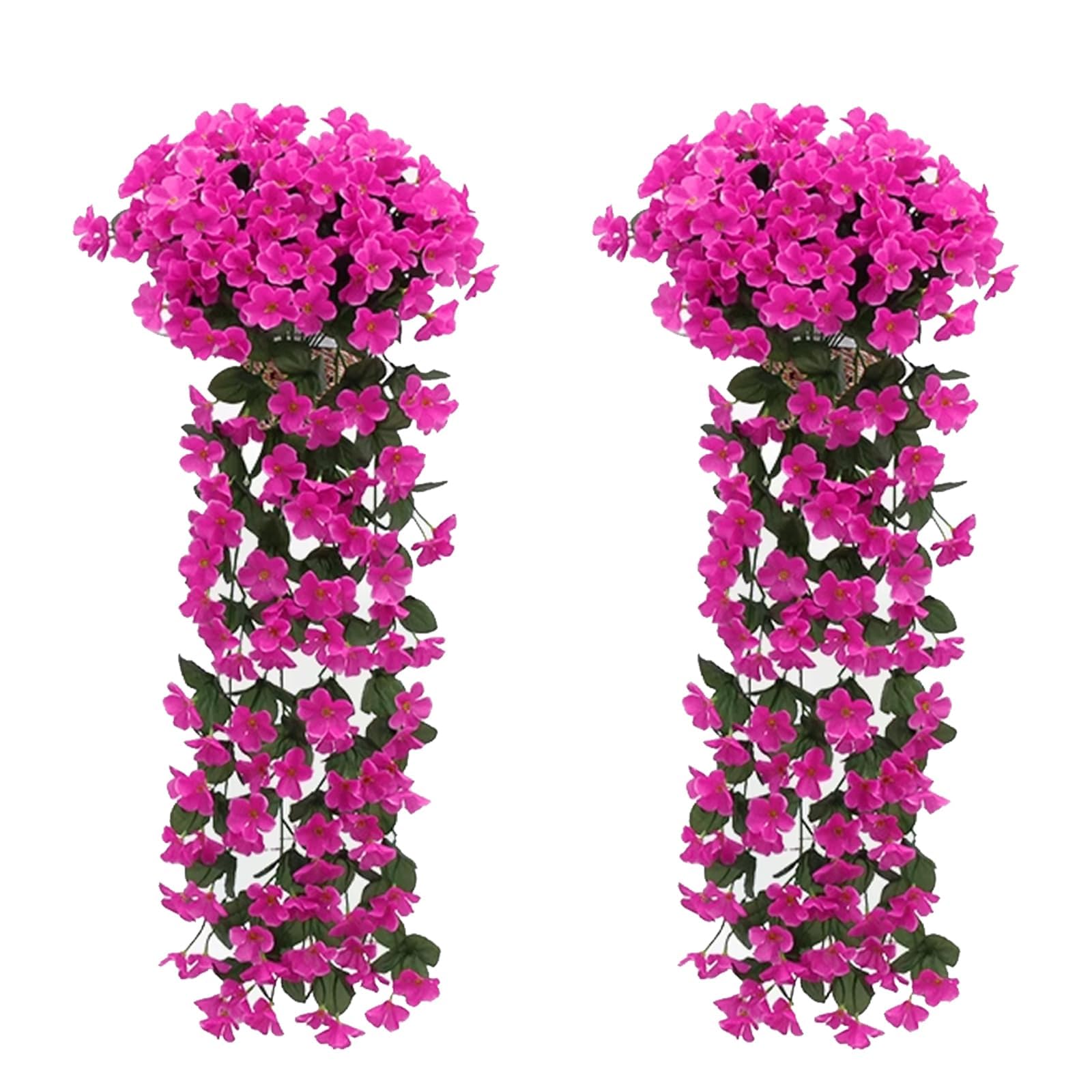 KiKiHong 2 Piezas Flores Colgantes Artificiales 85 cm,Plantas Colgantes Exterior,Flor Colgante Artificial Decoración para Bodas,Hogar y Jardín (Rojo-Violeta)