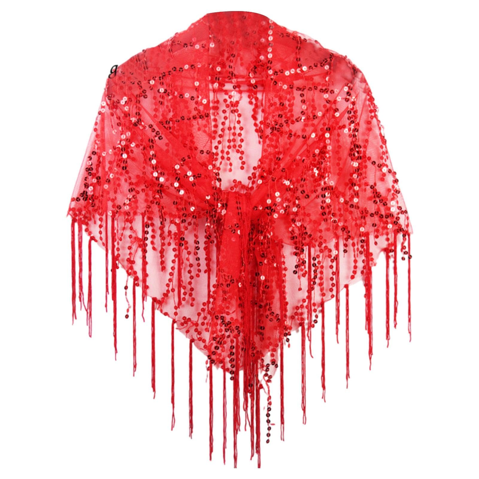 Women Shawl Wrap Ladies Sequin Shawl Cape for Formal Occasion Evening Summer Red-image-1