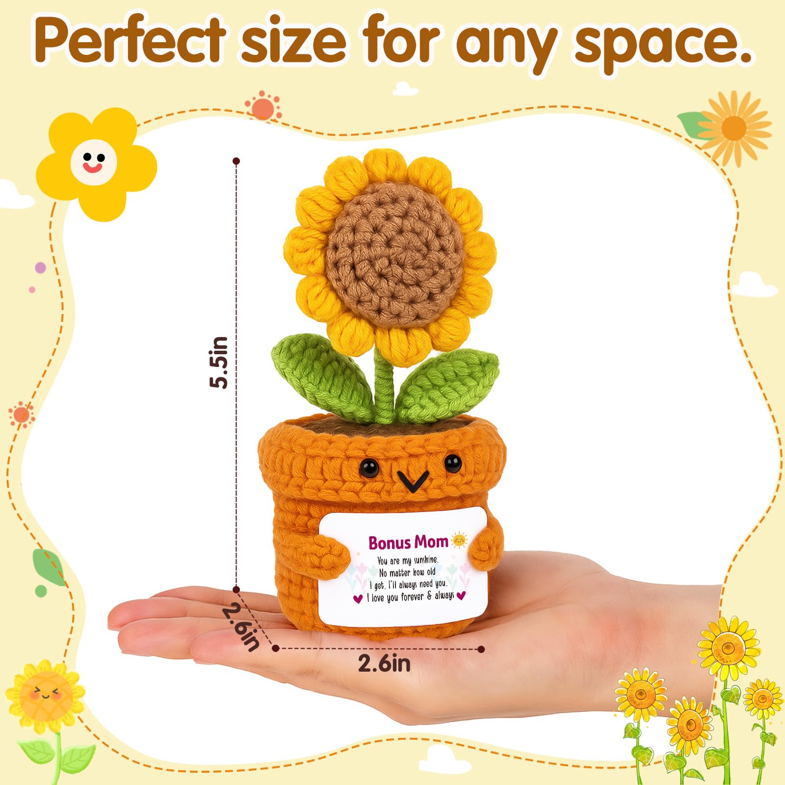 Christmas Bonus Mom Gift, I Love You Stocking Stuffers for Moms Step Mama Mothers in Law, Heartfelt Keepsake Cute Crochet Sunflower Desk Decor for Stepmom Birthday, Mother’s Day