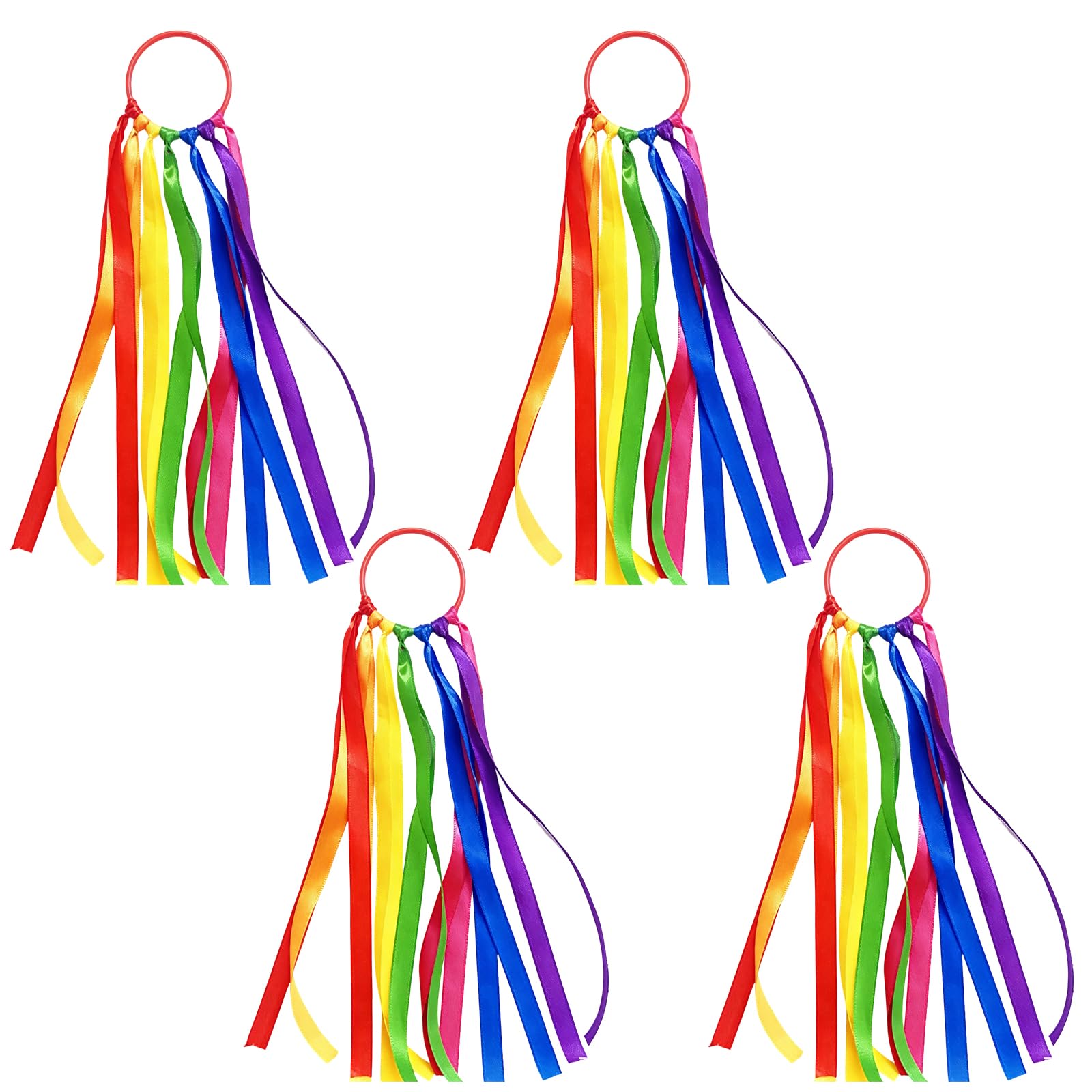 Round Strong Colorful Dance Ribbons with Sticks for Girls, 4Pcs