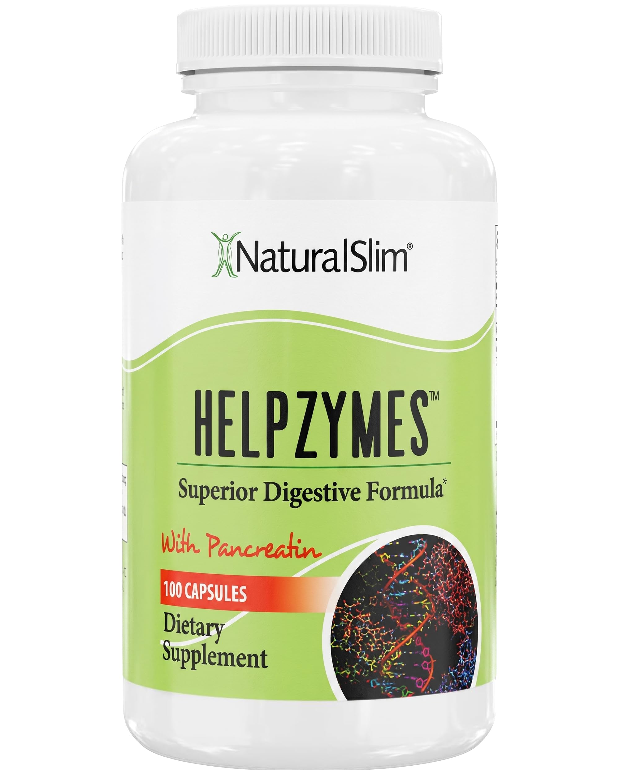 NaturalSlim Helpzymes Digestive Enzymes, Pancreatin & Betaine HCL, 100 Capsules