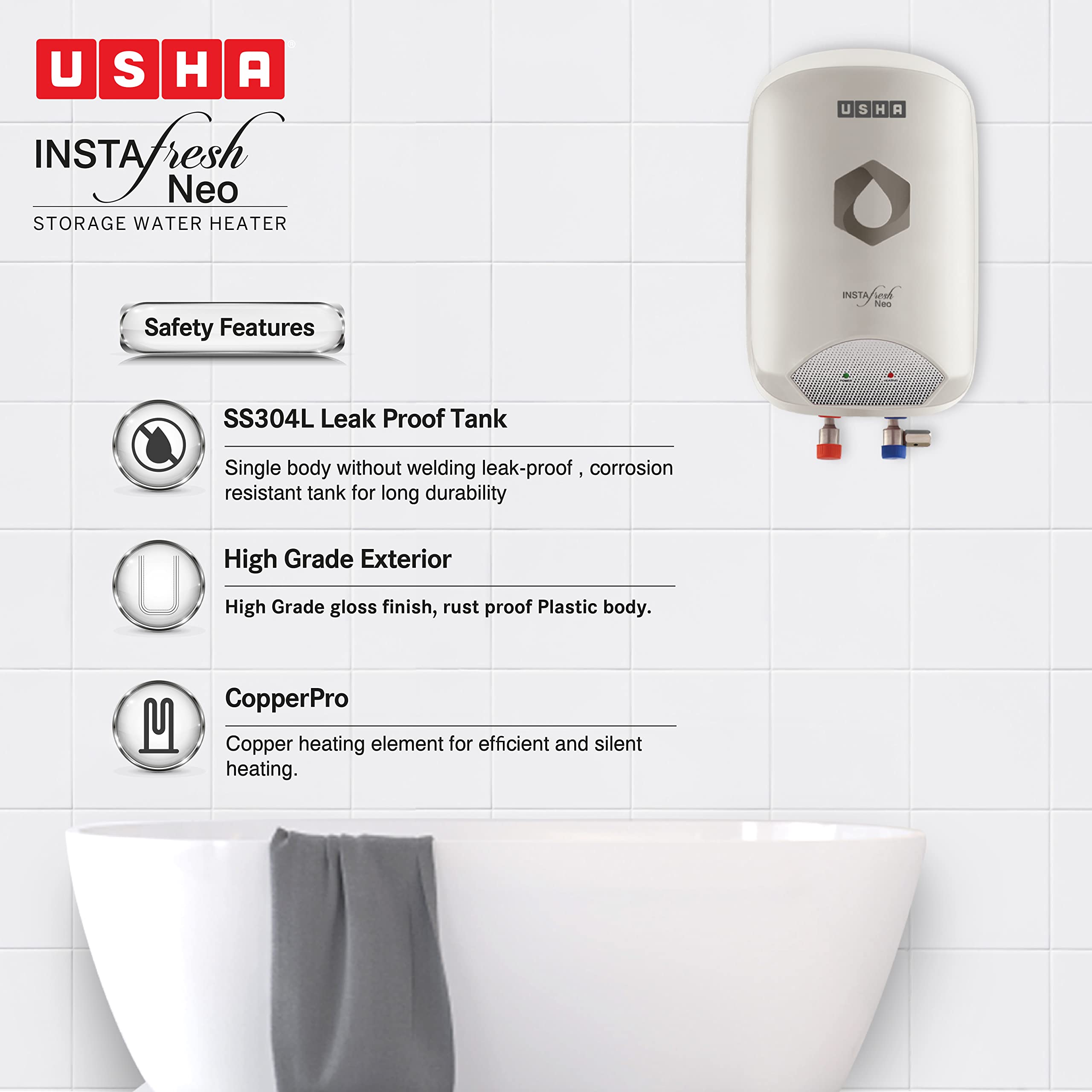 Buy Usha Instafesh Neo 3 Litre Instant Water Heater (White), Wall Mounting  Online at Low Prices in India - Amazon.in