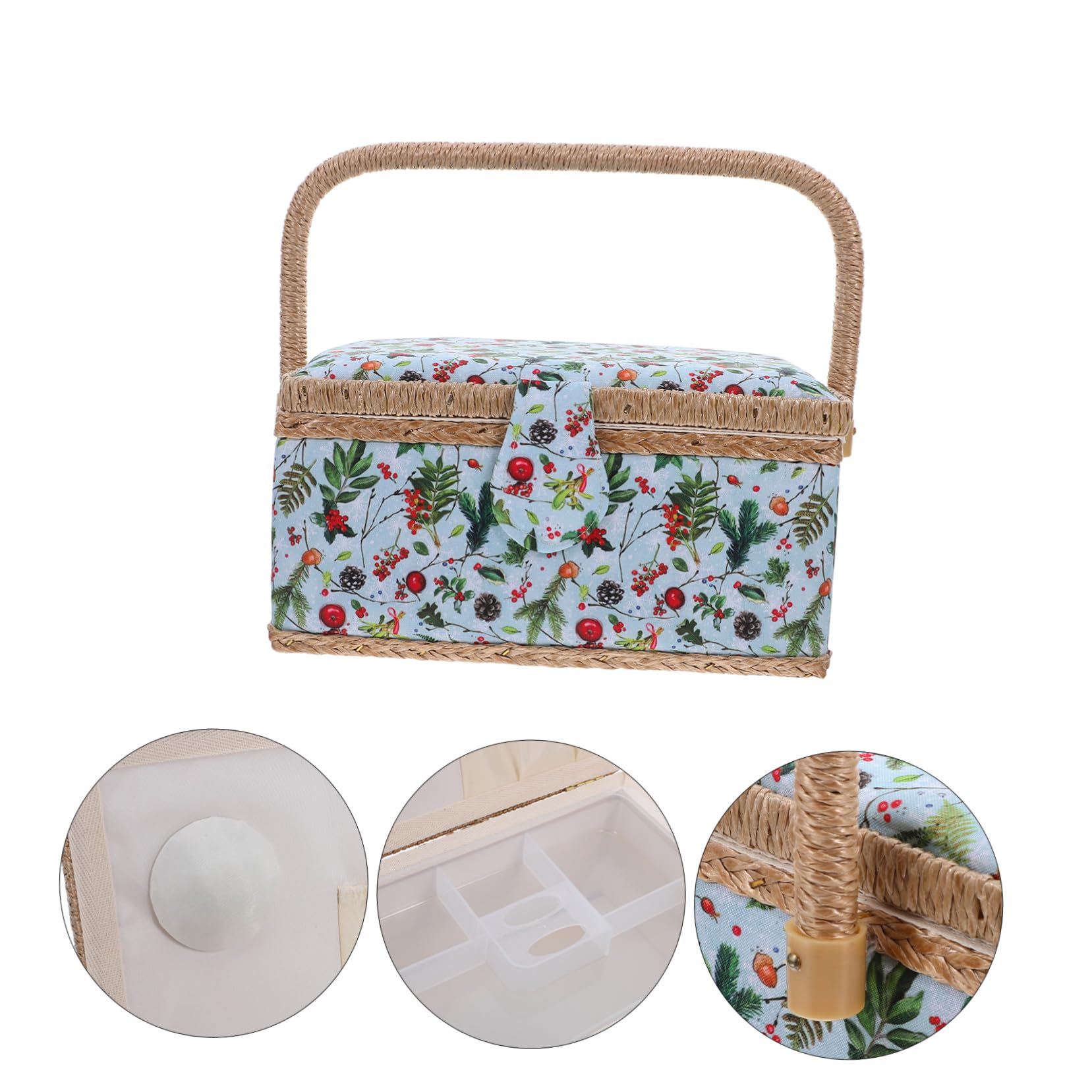 Cesta de Costura Portátil Grande con Asa Diseño Europeo Navideño Organizador de Tela para Bordado y Herramientas Caja de Almacenamiento para Manualidades