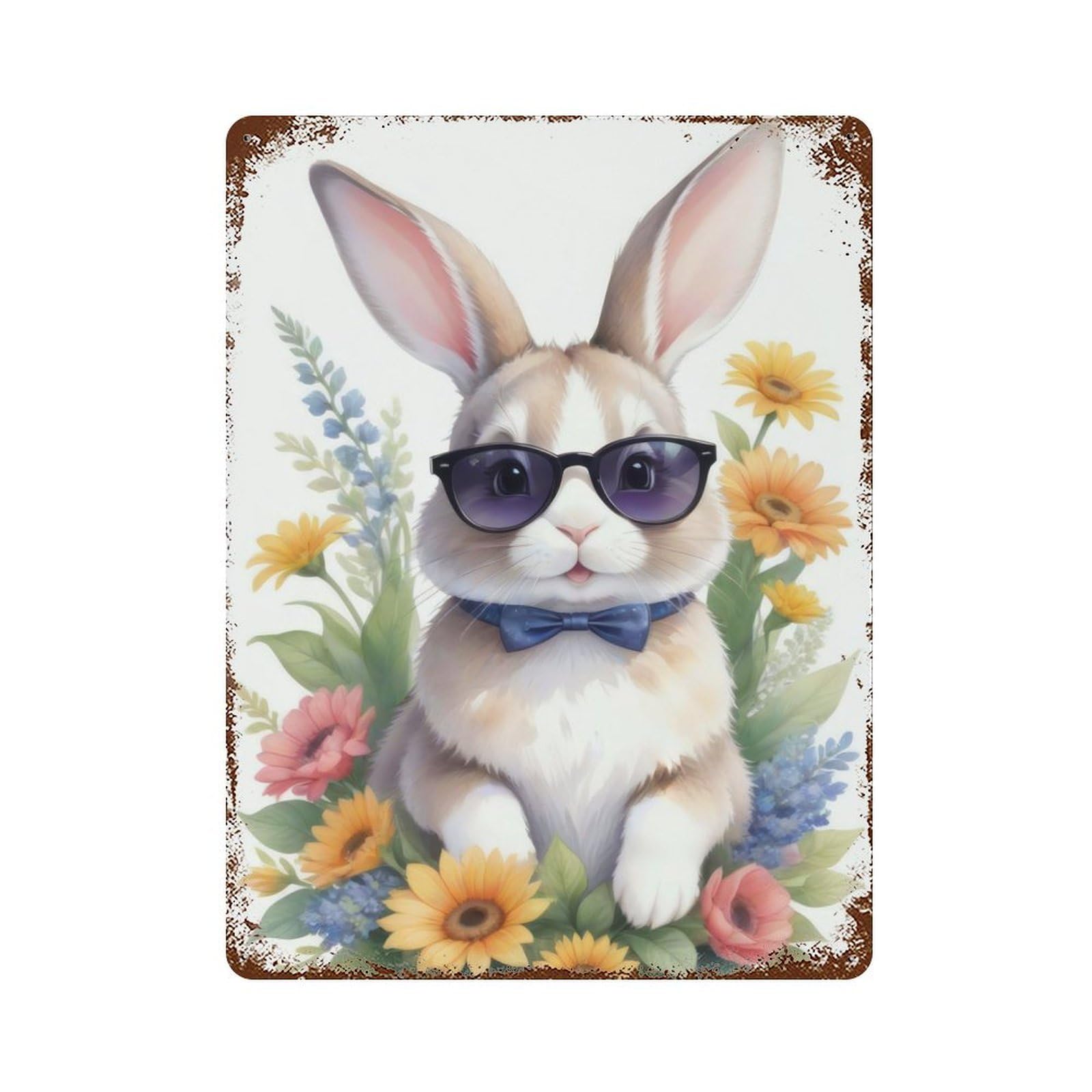 Watercolor Bunny Painting Decorative Tin Sign 15.7"x11.8", Rustic Home Decor for Garage, Pub Or Kitchen
