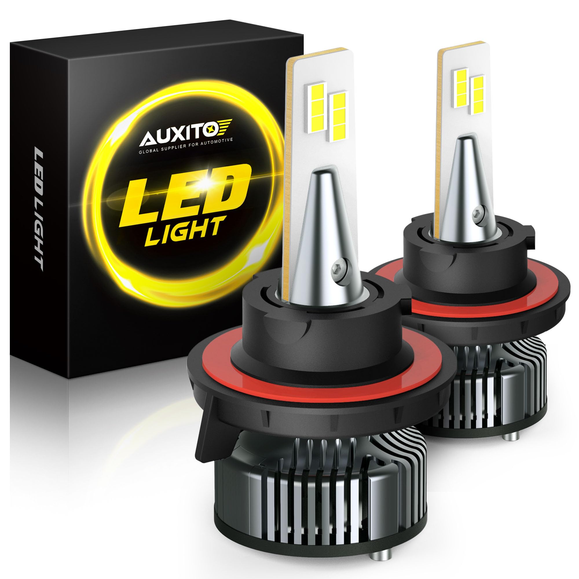 AUXITO H13 9008 LED Bulbs, 900% Brightness 6500K White, Canbus Ready, Adjustable Beam, Silent Cooling Fan, 10 Min Install, Pack of 2