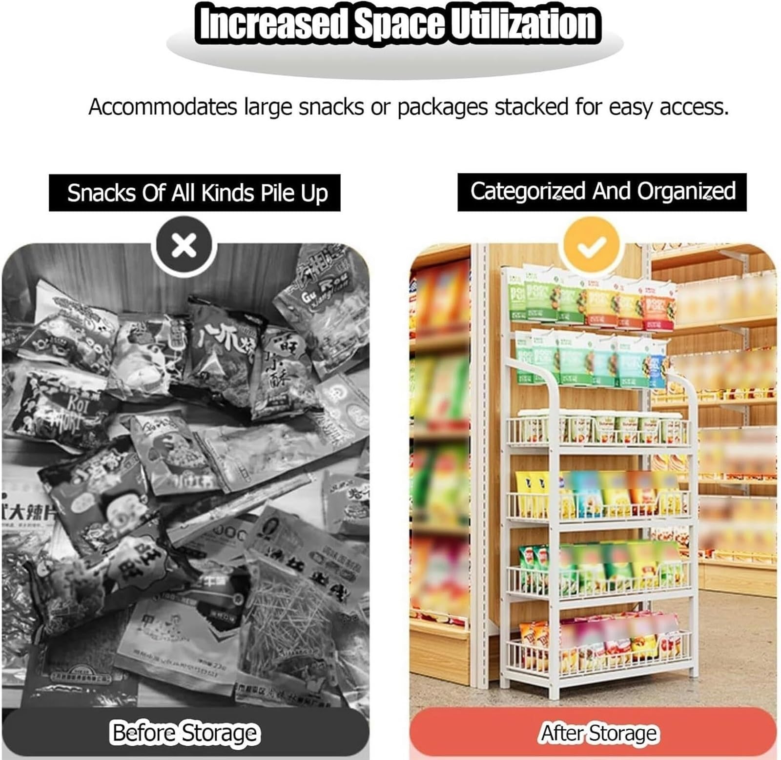 Scaffali espositivi per Negozi a 5 Ripiani Neri, espositore per Patatine per supermercati, ripiano portaoggetti in Filo Metallico, scaffali Commerciali Alti con Ganci (50x27 cm/19,7x10,6 pol