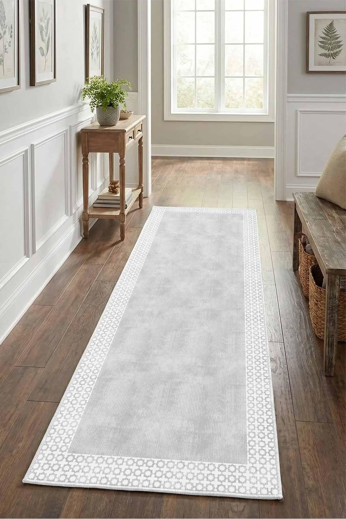 Monnhein Gri Yolluk 1337 - Yıkanabilir, Kaymaz Taban, Dijital Baskılı, Leke Tutmaz, İnce Hav, Modern Koridor, Mutfak, Antre ve Salon için Dekoratif Yolluk