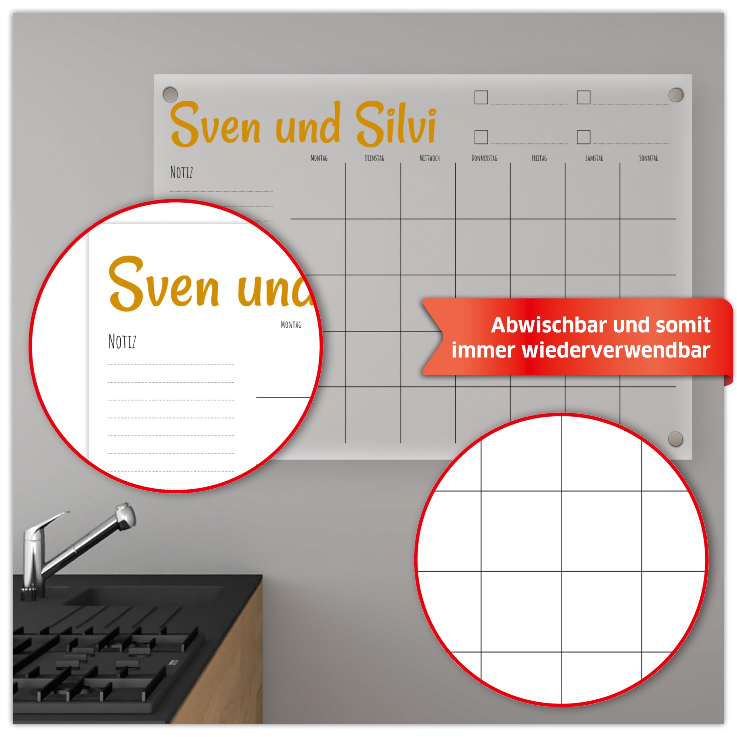 Primus Print – kalendarz na życzenie – spersonalizowany kalendarz ścienny – zmywalny planer rodzinny z akrylu (SW1)