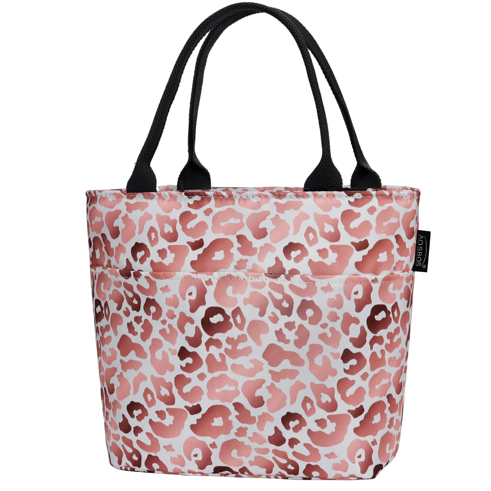 Aosbos Bolsa Termica Porta Alimentos 10L Bolsa Comida Trabajo Prueba de Fugas Bolsa de Almuerzo Impermeable Lunch Tote Bag Nevera Portatil Pequeña para Mujer Niños Oficina Colegio (Leopardo Rosa)