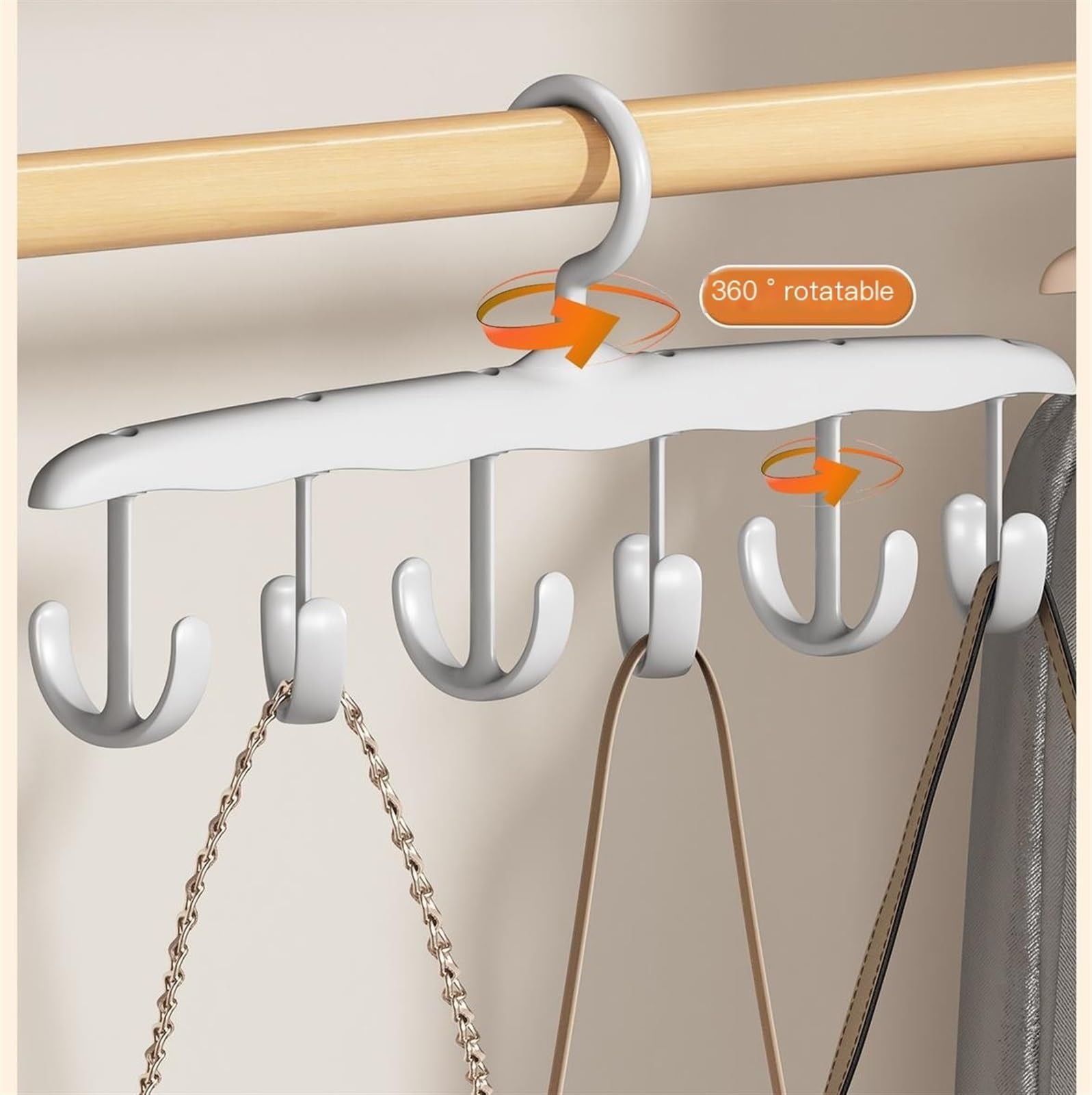 Schalhalter Kleiderbügel mit 12 Haken, multifunktional, drehbar, Wäscheständer, Neckholder, Weste und Hut-Aufbewahrungsregal Gürtelhalter(Light Brown)