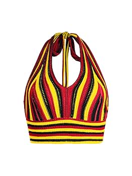 Verdusa Women's Colorblock Striped Crop Halter Top Tie