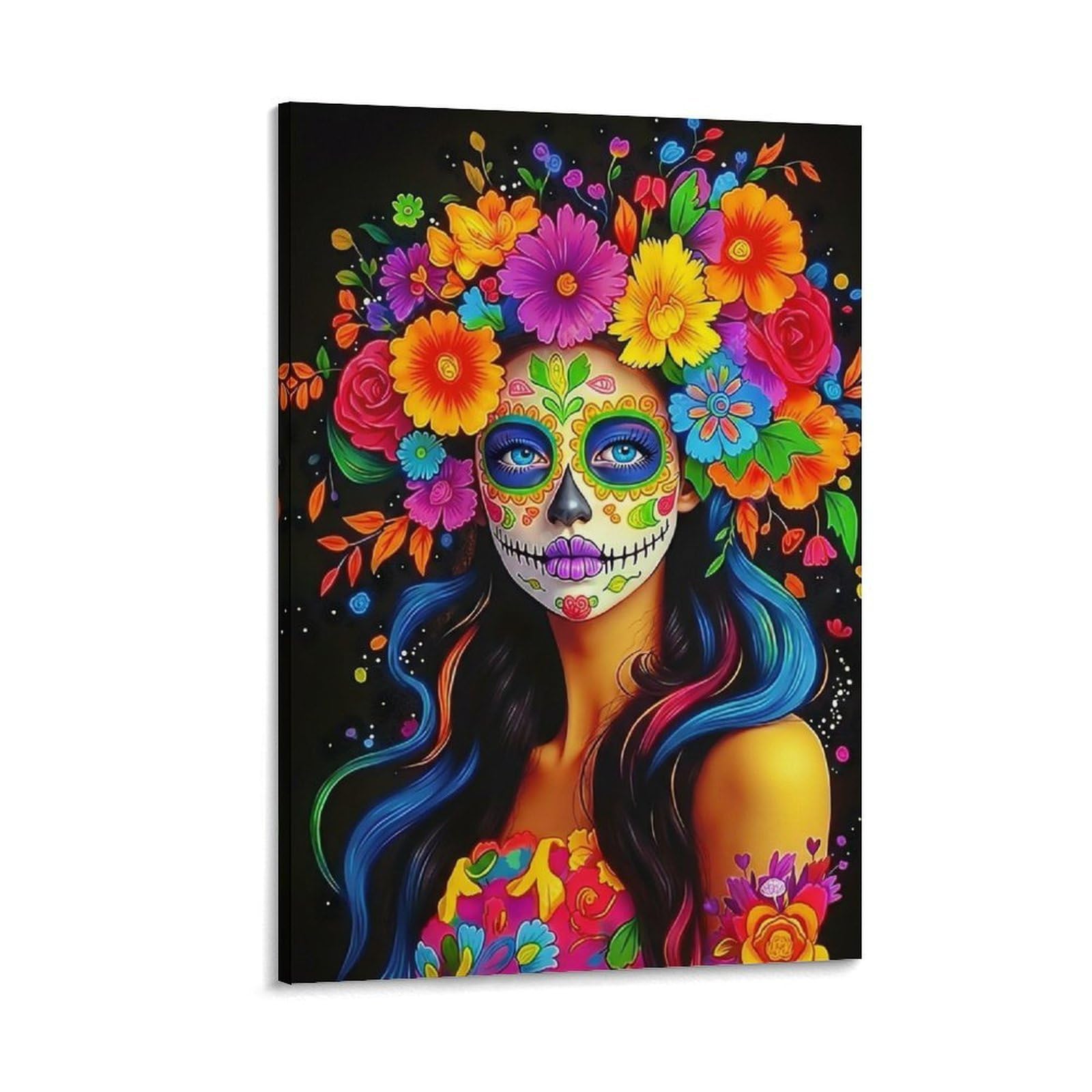 DHBANEIOK Day of Dead Art Poster Artwork Giclee Canvas Prints Modern Wall Art Picture Wall Hanging for Dining Room Kitchen Home Office Decor 20x30inch(50x75cm)