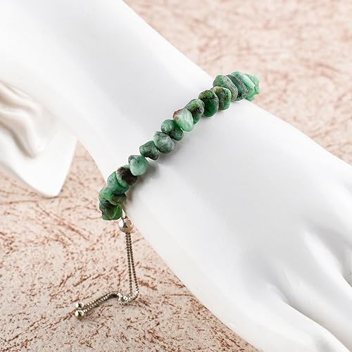Miniatura 5 de OdrillionGems AA Natural Raw Green Emerald Gemstone Bolo Bracelet, Rough Stone, 925 Sterling Silver, Rhodium, Chakra Healing Crystals, May