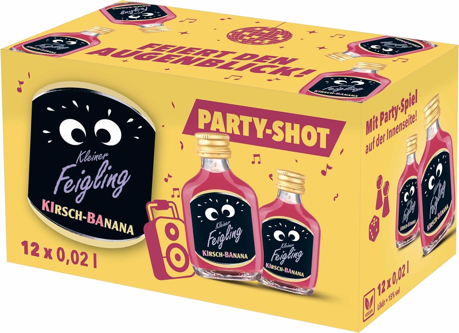Kleiner Feigling | Kirsch-Banana | 12 x 0,02l | Marken – Spirituose | Premium Likör | Feiern mit Fantasie