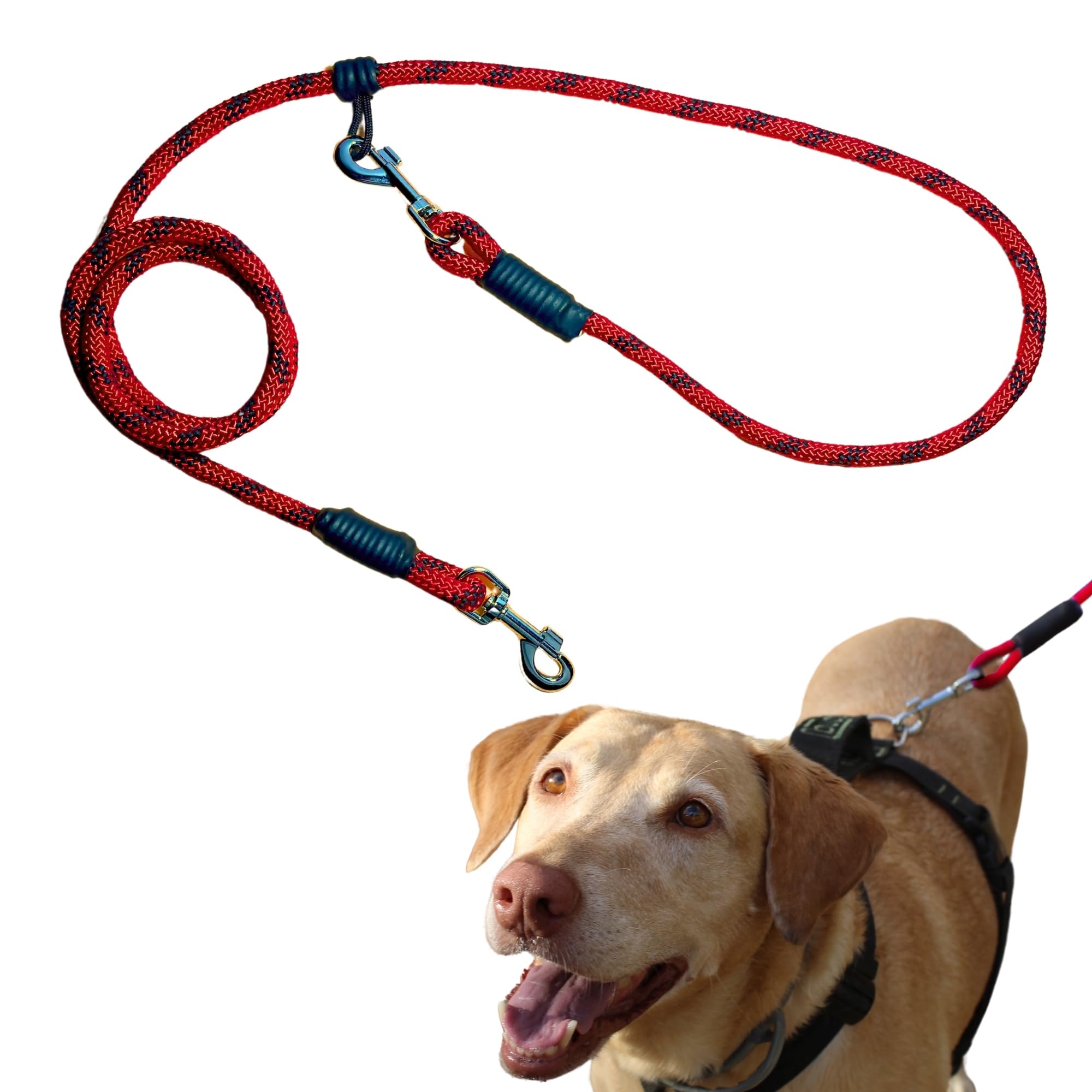 Correa de Perro Multiposición Larga, 2 Metros. Extensible con Doble Mosquetón para Adiestramiento Antitirones. Cadera, Manos Libres, Paseo, Deporte