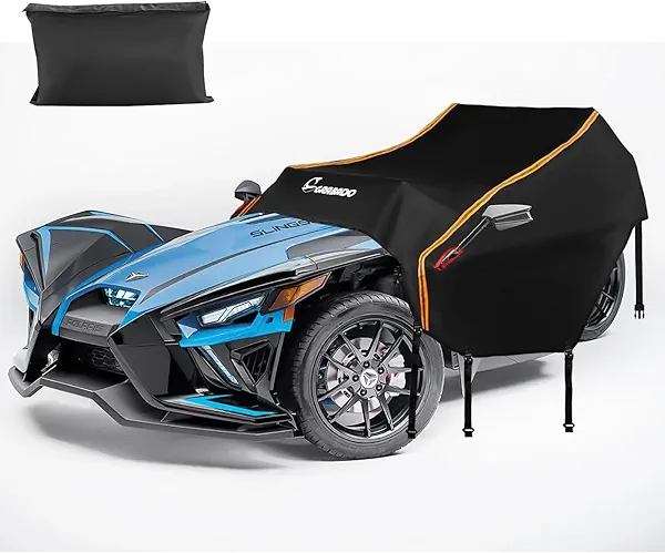 Polaris Slingshot Half Cover,Heavy Duty 420D Slingshot Cover Waterproof,with 6 Rubber Coated Hooks,2 Reflective Strips and Side Mirror Holes,Outdoor Slings Half Cover for Slingshot Polaris Accessories