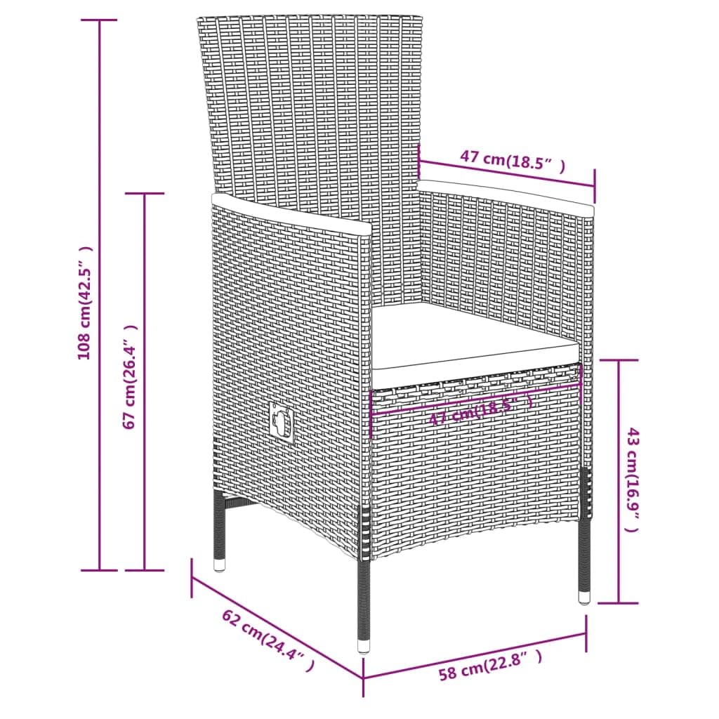 Juego de muebles de jardín con cojines grises, mesa de comedor para exteriores para patio y jardín, juego de muebles de jardín con cojines de fácil cuidado y sillas ajustables