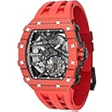 Luxury Automatic Mechanical Watches for Men - Carbon Fiber Bezel - Japanese Movement Sapphire Glass - 50M Waterproof Men's Watch - Square Wrist Watch Silicone Band Luminous - Gifts for Men