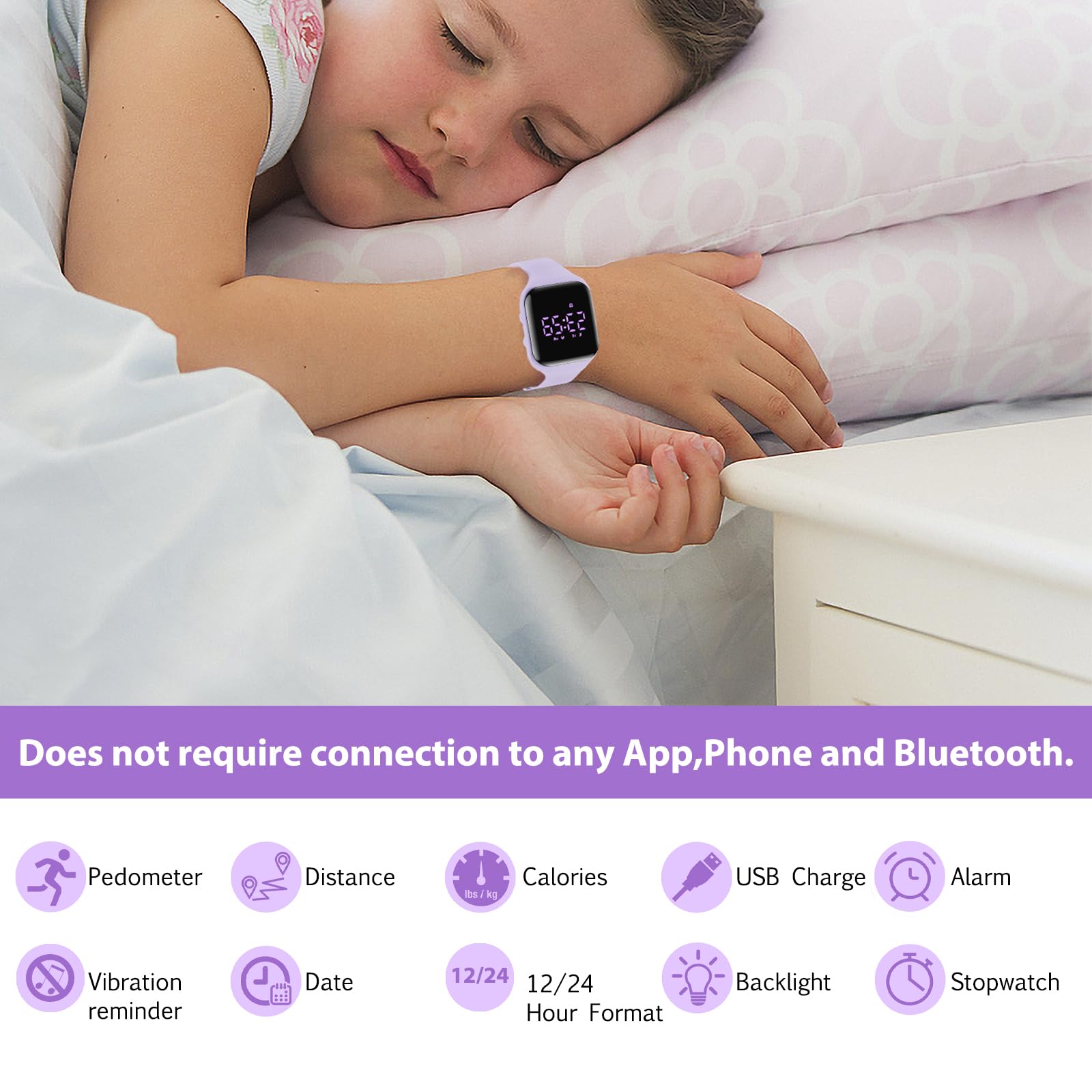 aswan watch Orologio Digitale Bambina Bambino con Contapassi,Calorie e Distanza senza App,Sveglia, Cronometro, Data, Luce-Orologio da polso Ragazza Ragazzo con Cinturino in Silicone
