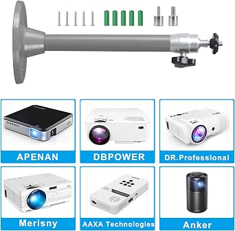 Mini Projector Holder Wall Ceiling Mount Compatible with QKK, DR.J Upgrade, DBPOWER, Anker, VANKYO, AAXA Technologies, PVO, Artlii, LoongSon, APEMAN and Most (175 mm, Grey)