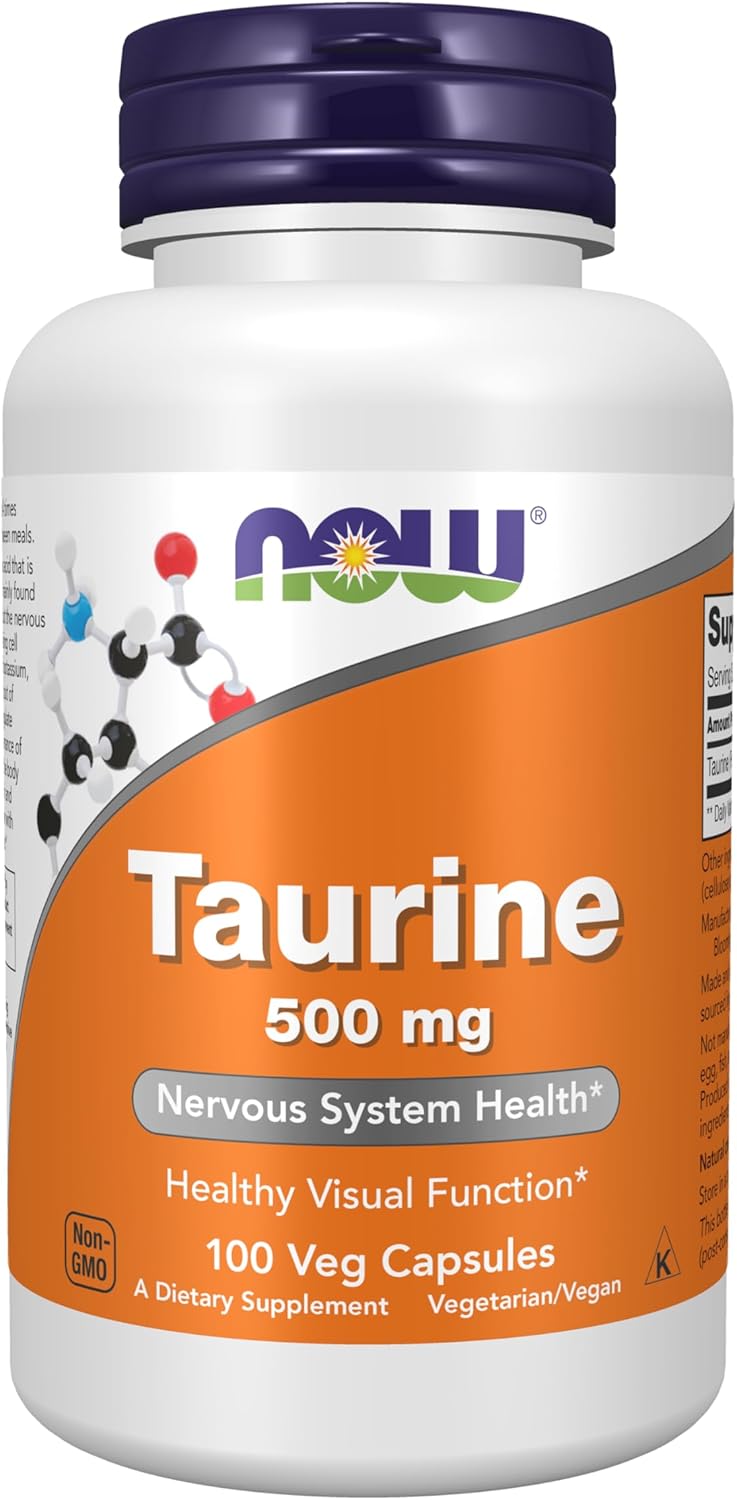 NOW Supplements, Taurine 500 mg, Nervous System Health*, Amino Acid, 100 veg Capsules