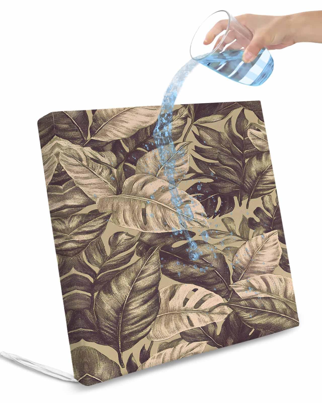 2 Pack Vintage Palm Leaves Waterproof Cushion Covers with Ties, Outdoor Patio Chaise Lounge Chair Seat Cushion Slip Covers Replacement(Only Cover) Summer Botanical Rustic Plants 22