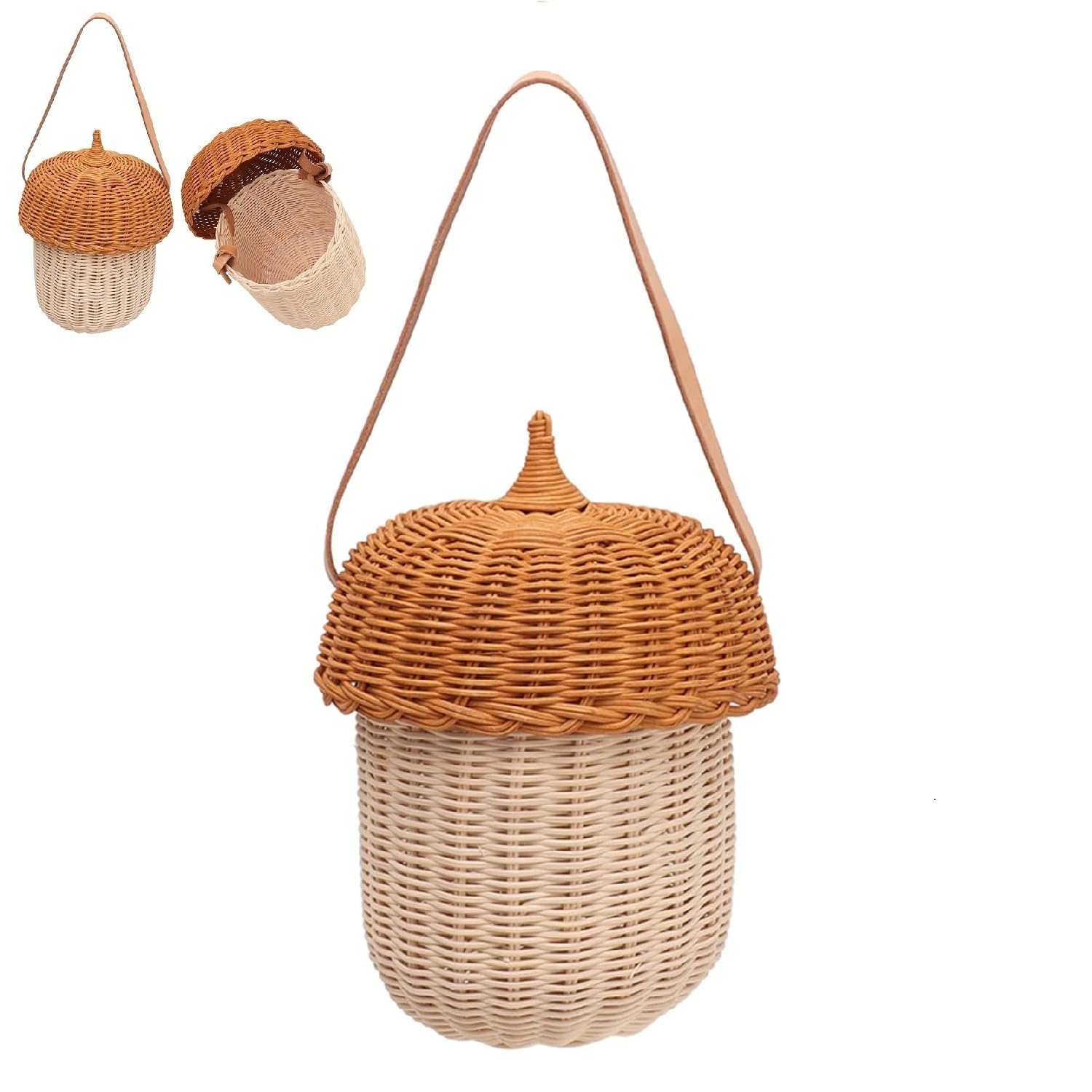 Tissting Panier En Rotin Tissé Main 25 x 18 x 15 cm/9.8 x 7.1 x 5.9 Pouces Rangement Décoratif - Panier En Rotin Forme Gland Pour Enfants Décoration Murale Accessoire Photographie Plage Été