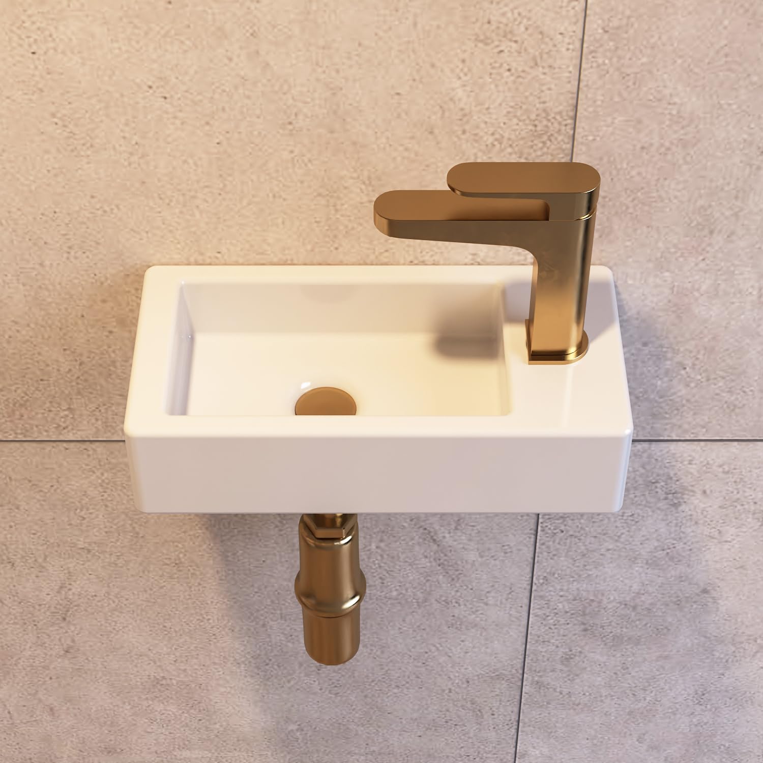 DeerValley DV-1V081R Lavabo suspendu en céramique pour salle de bain, rectangulaire blanc (A droite)