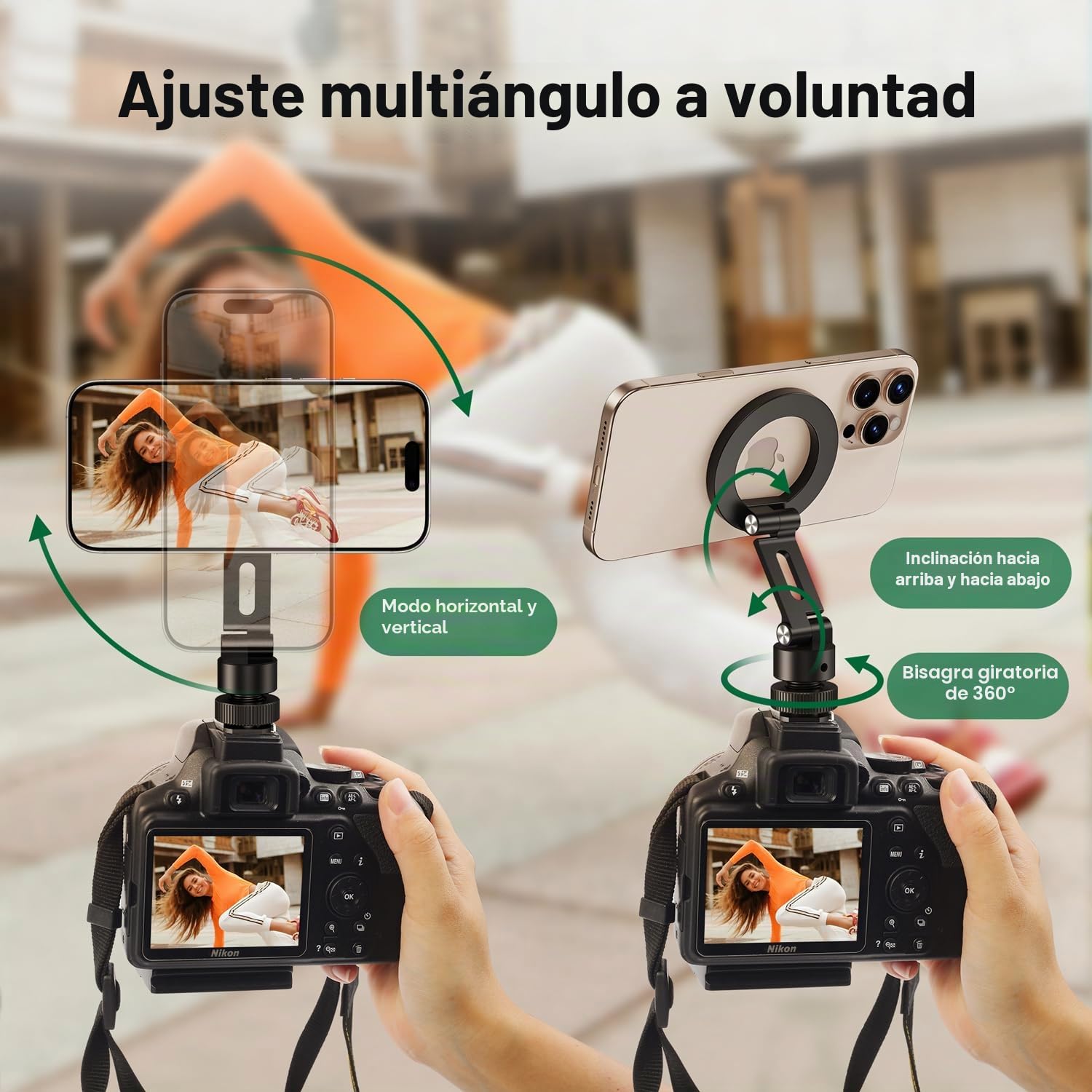 elitehood Soporte Móvil Trípode Magnético Adaptador- Base Giratoria 360°, Compatible MagSafe, Tornillo 1/4", Inclinación 180° para Cámaras/Trípodes/Luces Anulares