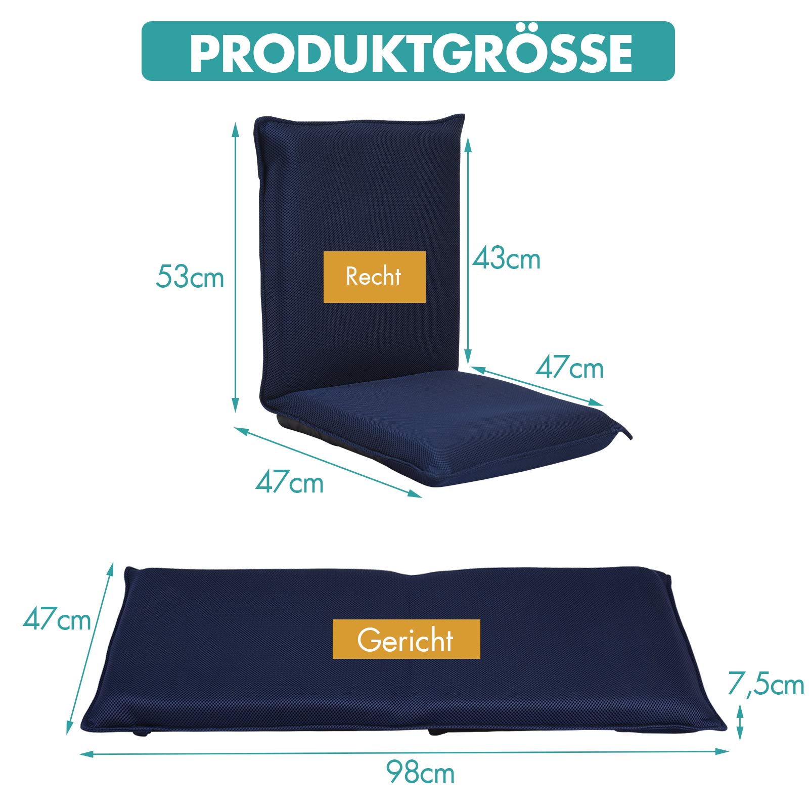 GOPLUS Bodenstuhl, Bodensessel mit 6-stufig Verstellbarer Rückenlehne, Bodensofa mit abnehmbarem Bezug, Lesesessel Liegestuhl Meditationsstuhl für Wohnzimmer (Blau)