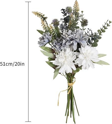 Miniatura 3 de INSUNSIX Ramo de flores artificiales falsas de seda blanca y gris para arreglos de manualidades, ramos de boda, flores sintéticas para jarrón para