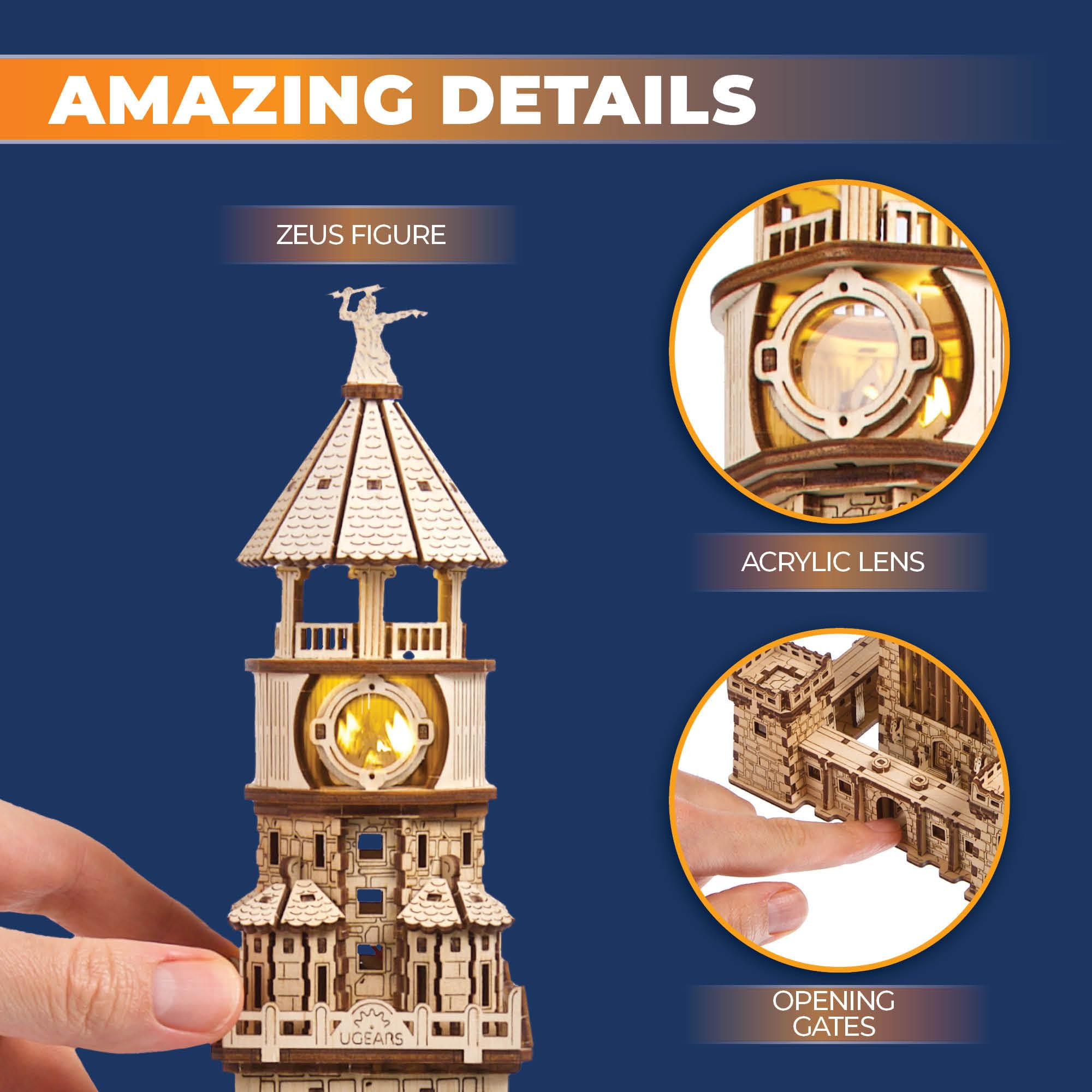 Ugears Latarnia Aleksandryjska Puzzle 3D - Zestawy DIY dla Dorosłych z Drewna z Lampką LED - Zestawy Modelarskie Rzemiosło dla Dorosłych Drewniane Puzzle Idealny Prezent - 340 Elementów