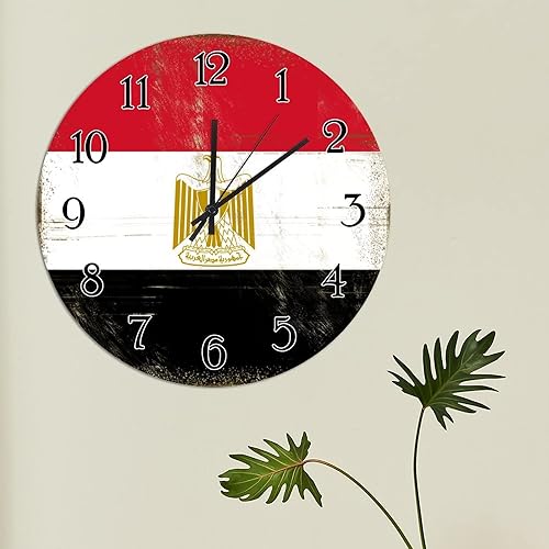 Miniatura 4 de Reloj de arte egipcio con bandera egipcia vintage de arte de granja, relojes de pared de recuerdo de la bandera nacional, relojes de pared sin
