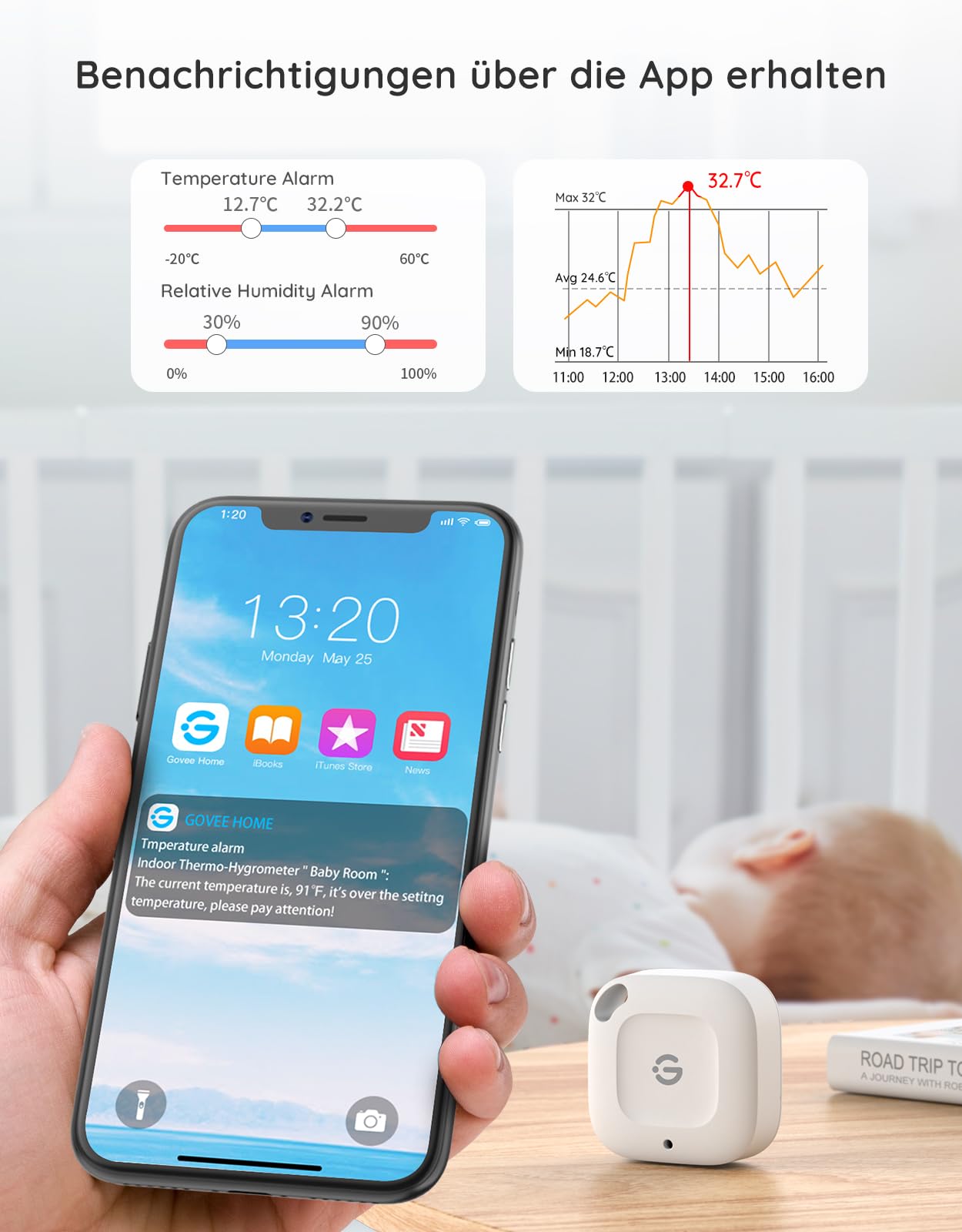 GoveeLife Thermomètre hygromètre Bluetooth, 80 m, appareil intelligent de température et d'humidité avec notification d'application, 2 ans de conservation et d'exportation de données gratuites, pour