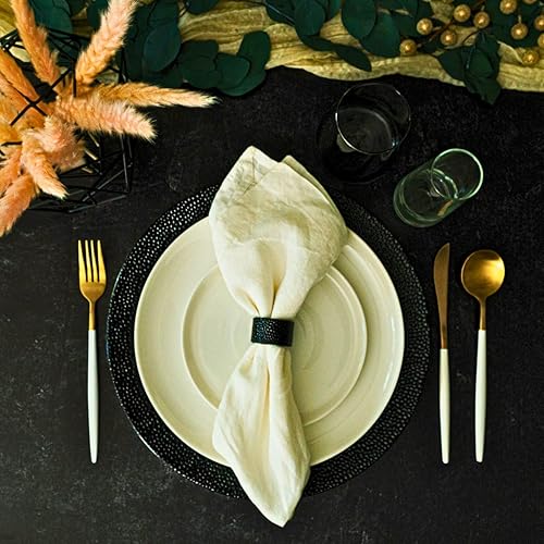 Miniatura 5 de Platos de carga y servilletas, juego de 6, cargadores negros para platos de cena, únicos, elegantes, cargadores de platos de burbujas y