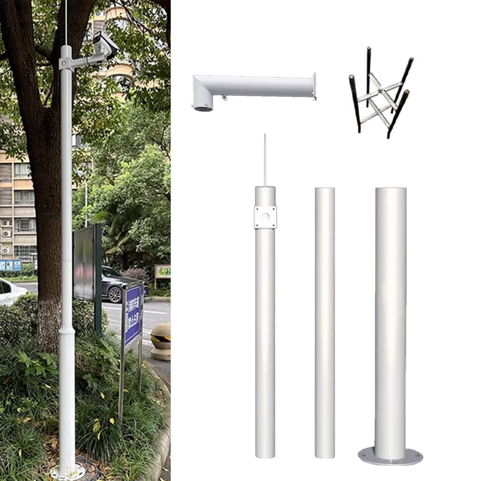 Adjustable 9.8Ft Outdoor Security Camera Pole with Ground Stake - Solar Panel Mount for Surveillance Cameras, Durable White Sectional Rack Stand for Enhanced Surveillance-Light Coffee-3m (9.8ft)