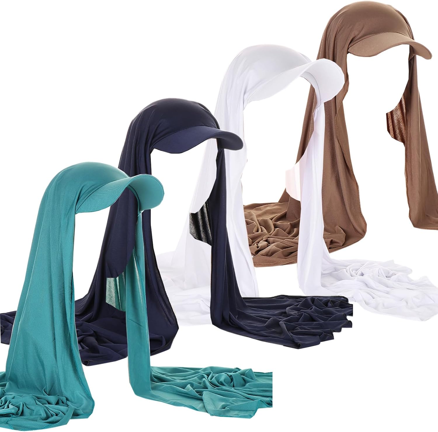 Qianmome 4 Pieces Instant Hijabs Chiffon Hijab Cap for Women Voile Scarf Wrap Baseball Caps Hijab Bonnet Turban