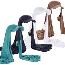 Qianmome 4 Pieces Instant Hijabs Chiffon Hijab Cap for Women Voile Scarf Wrap Baseball Caps Hijab Bonnet Turban