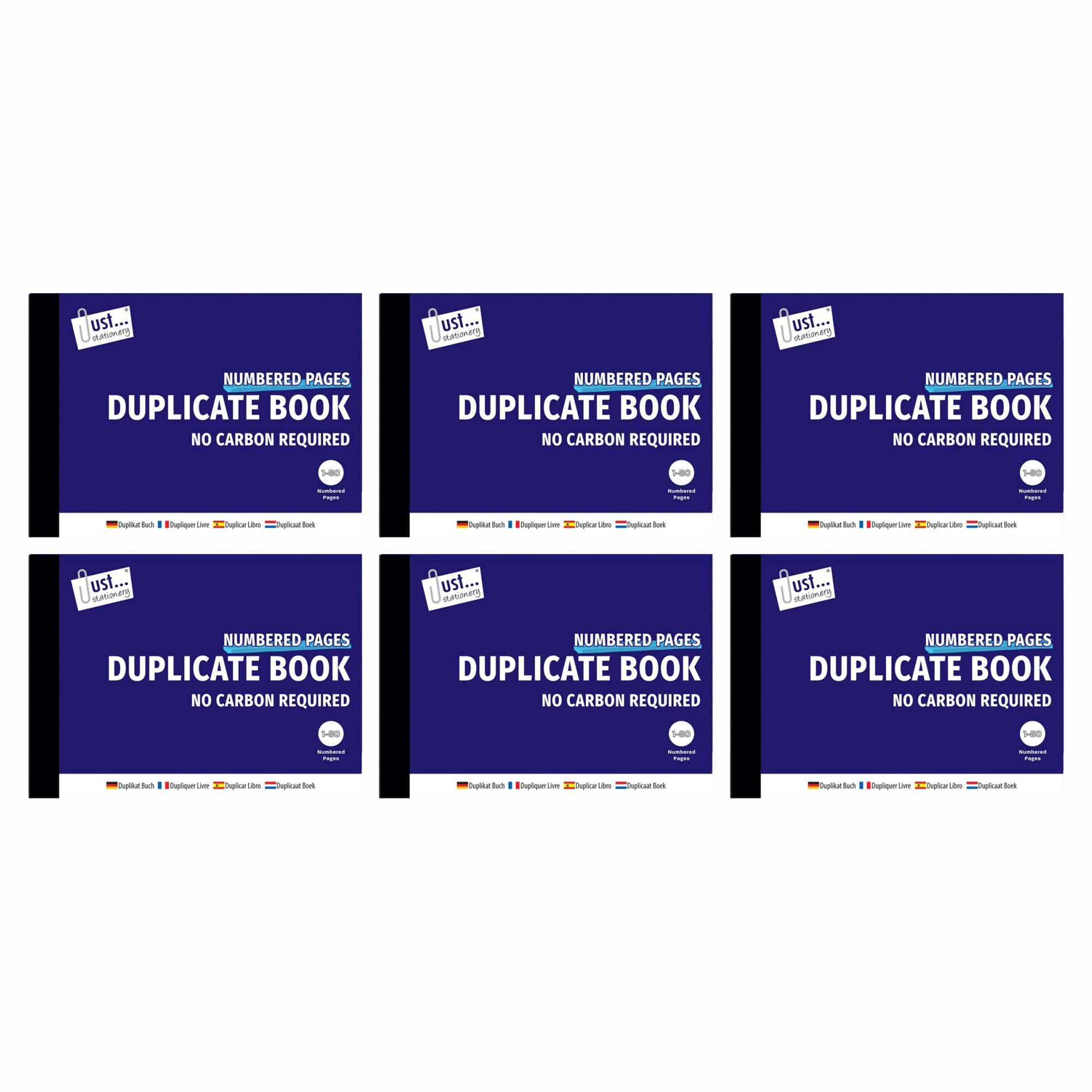 FotoStation - Set of 6 - Professional Half Size Duplicate Invoice Books – 80 Page Pre-Numbered with No Carbon Required Pads - (Half Size Duplicate Book, NCR)