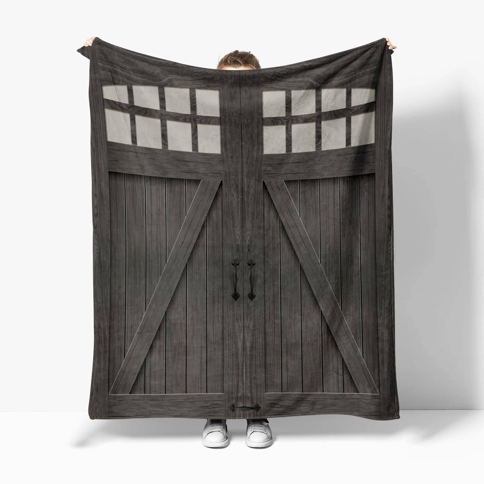 Manta de forro polar retro con puerta de madera, 220 x 240 cm, mullida, suave, cálida, acogedora, manta de viaje para dormitorio, sala de estar, oficina