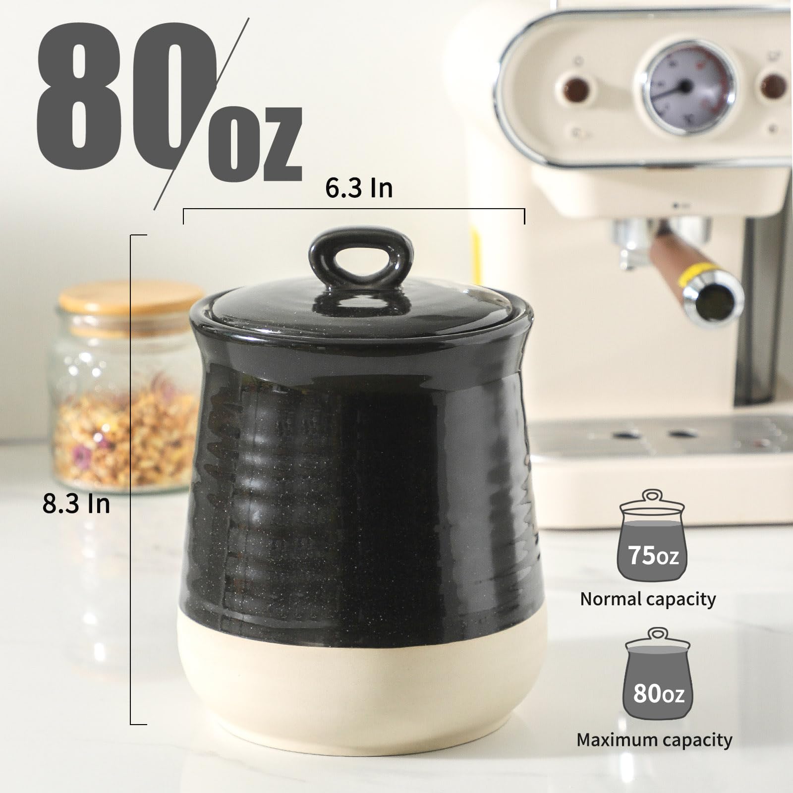 Hasense Recipiente de cerámica para cocina, recipiente de café de 88 onzas con tapa, tarro hermético de almacenamiento de alimentos para granos de café, frutos secos, dulces, especias, harina y